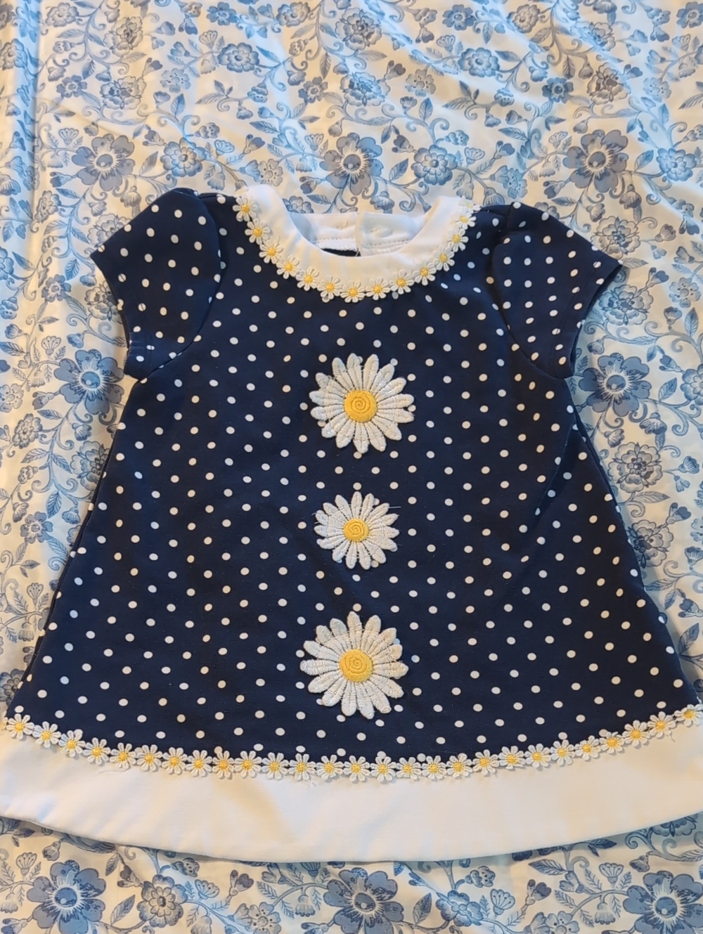 Little Me Navy Polka Dot Top with Daisy Appliques